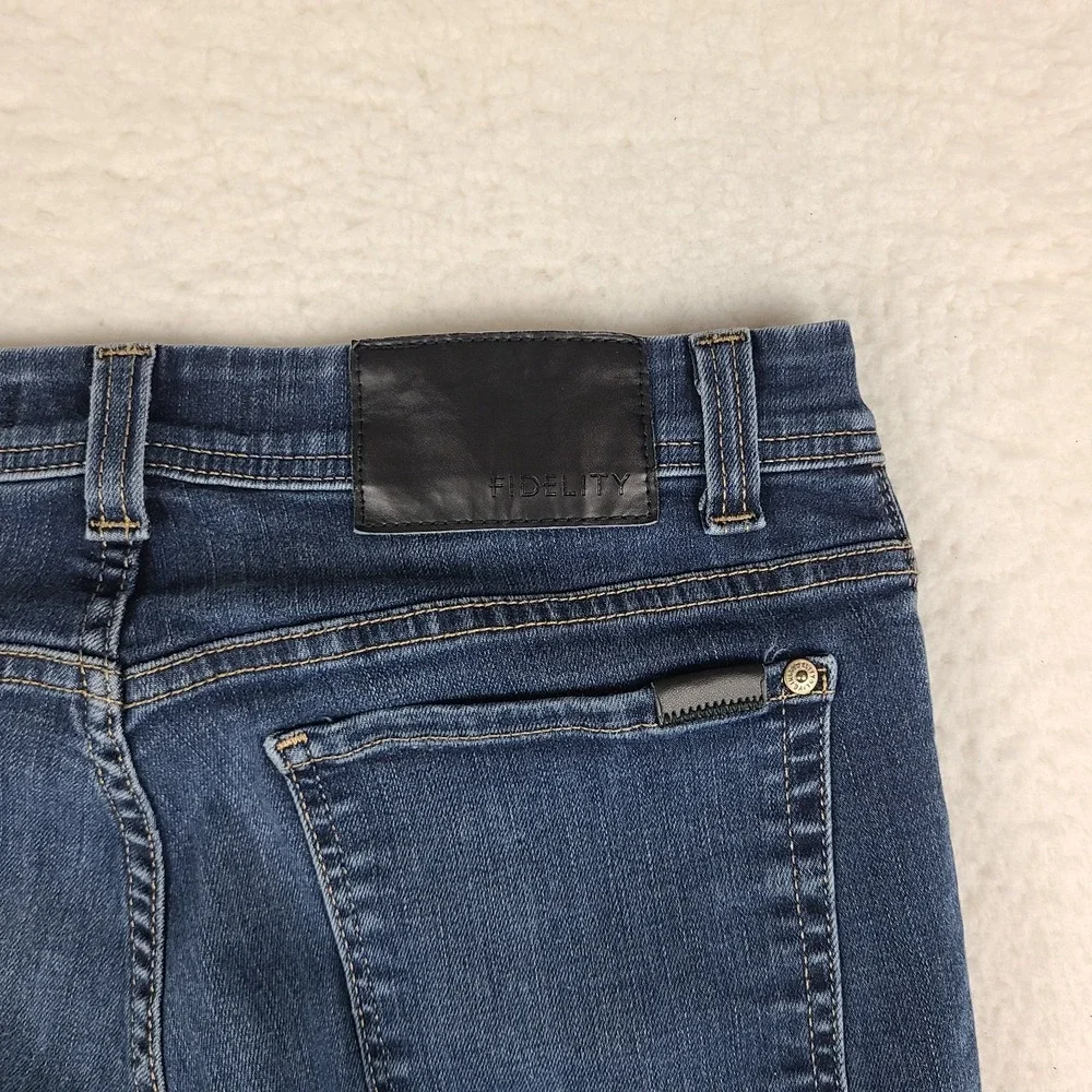 Fidelity Jeans Men 34x28 Blue Slim Straight Jimmy KRUSH Medium Wash Denim HEMMED